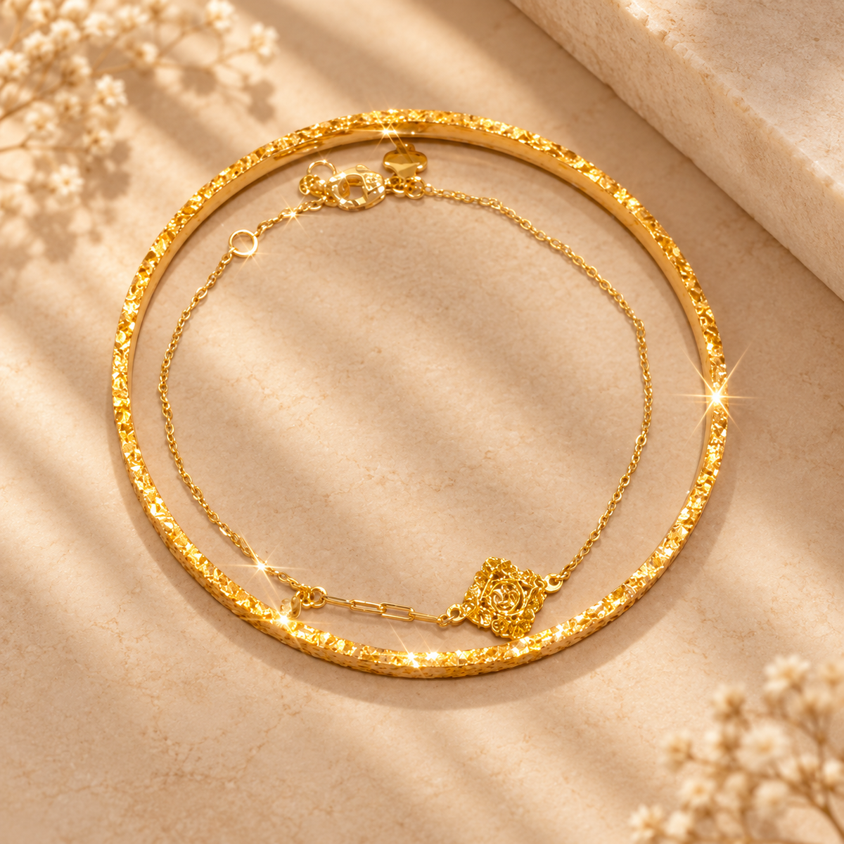 Livenzio® Gold Rose Charm Layered Bracelet