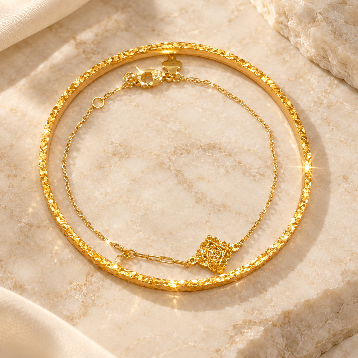 Livenzio® Gold Rose Charm Layered Bracelet