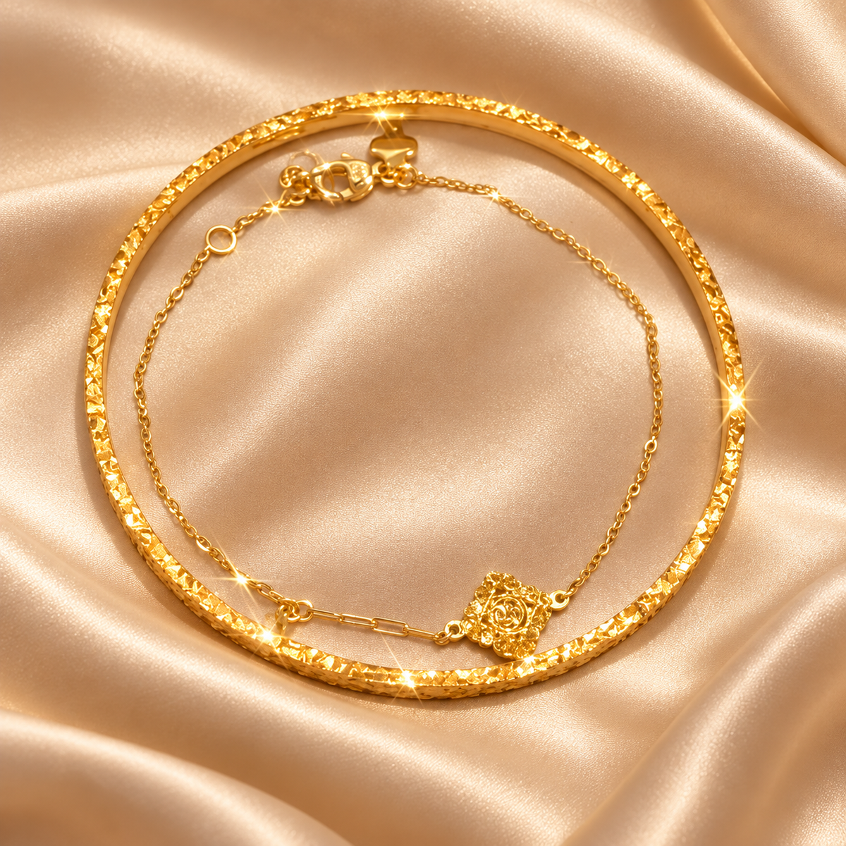 Livenzio® Gold Rose Charm Layered Bracelet