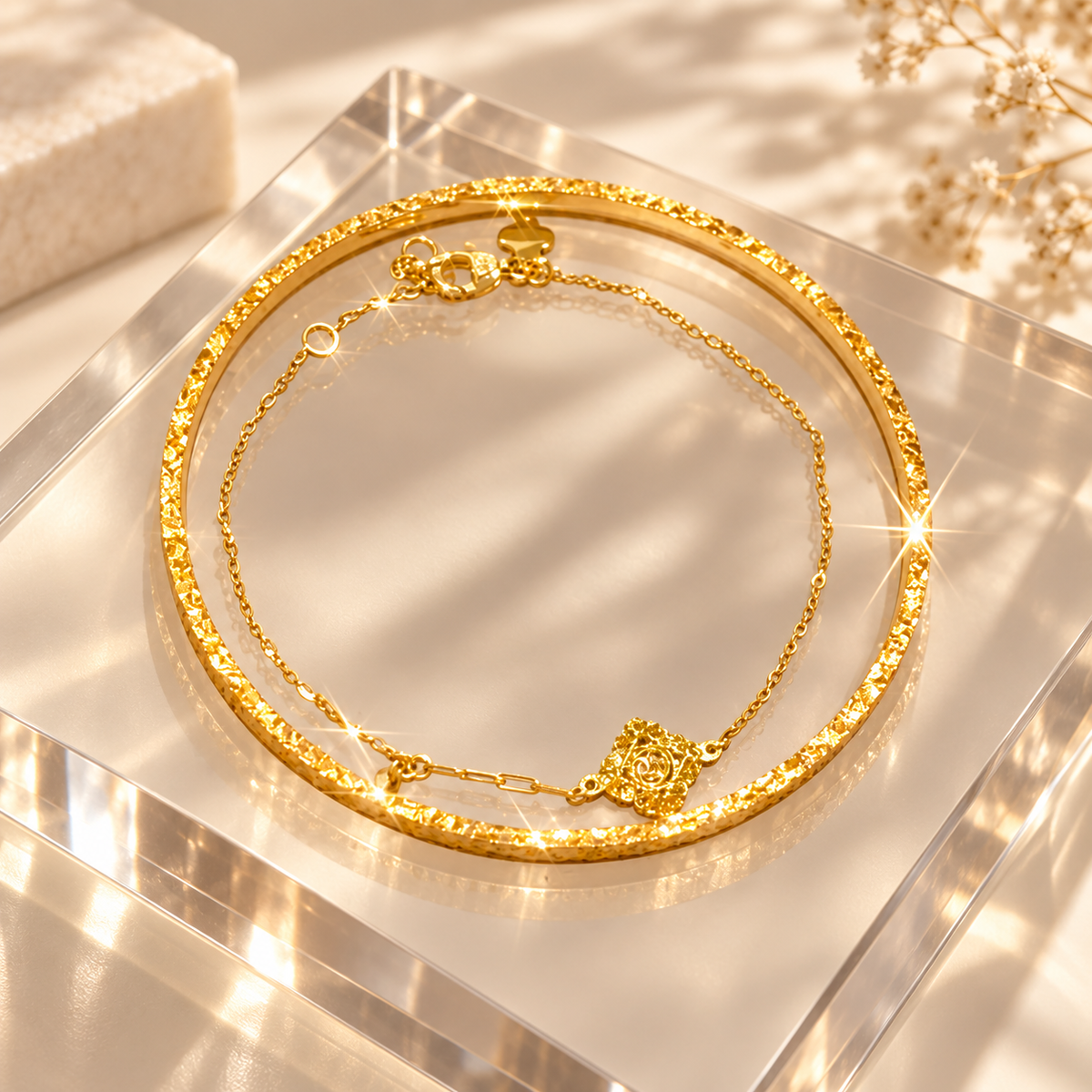 Livenzio® Gold Rose Charm Layered Bracelet