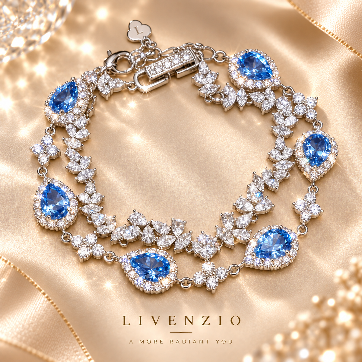 Livenzio® Blue Teardrop Crystal Statement Bracelet