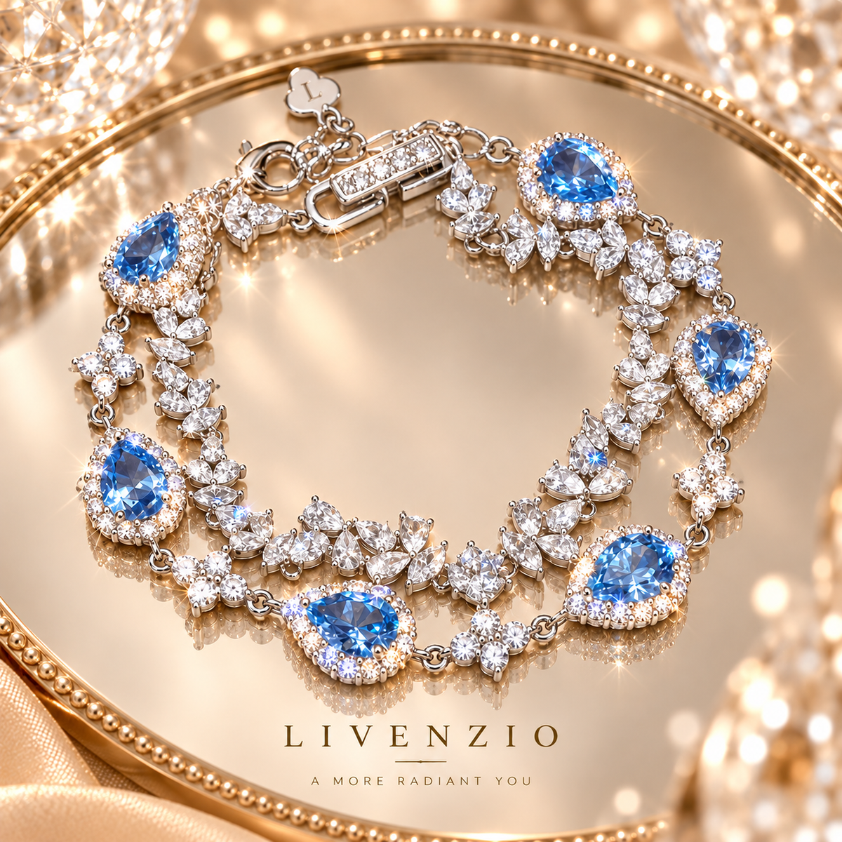 Livenzio® Blue Teardrop Crystal Statement Bracelet