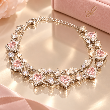 Livenzio® Pink Heart Crystal Charm Bracelet