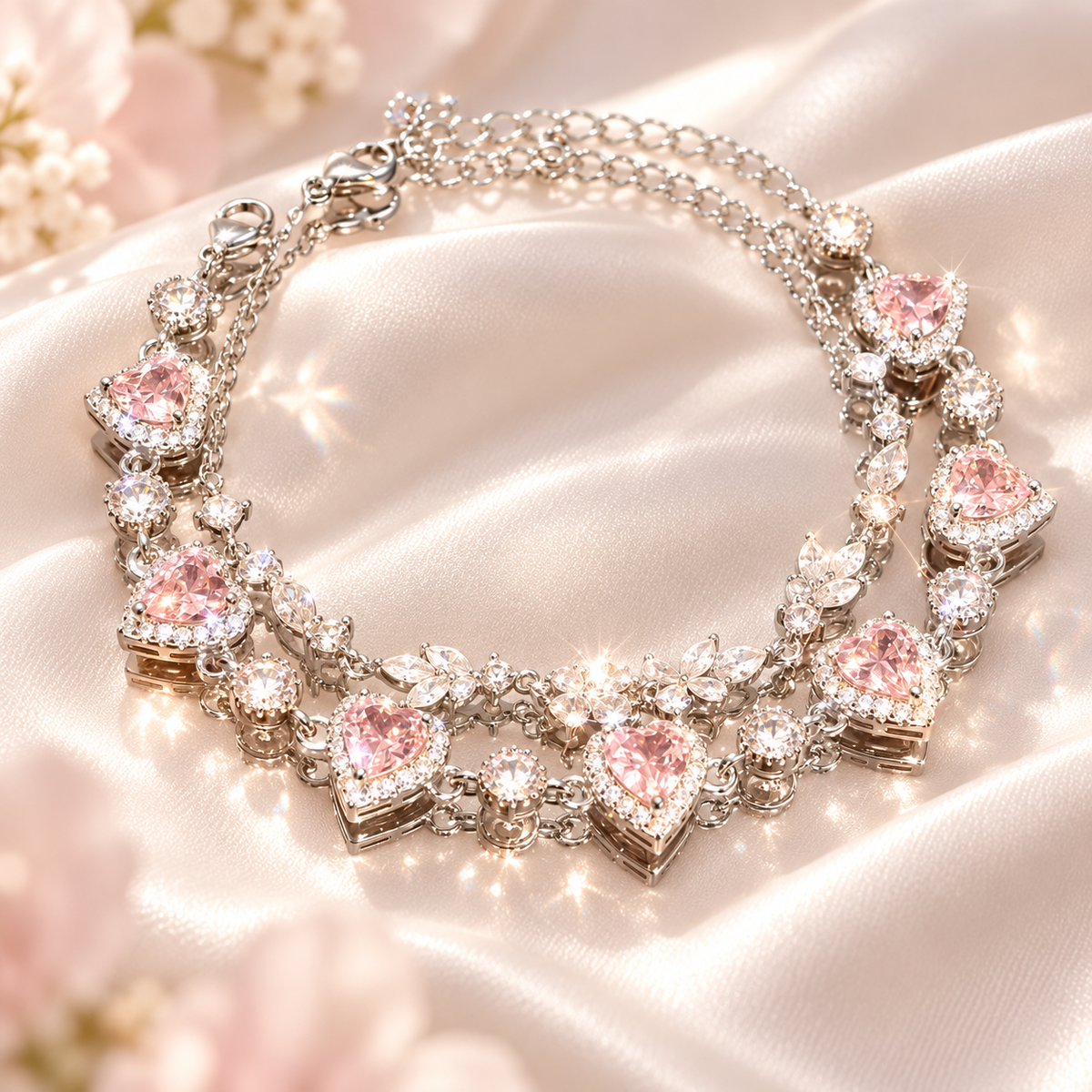 Livenzio® Pink Heart Crystal Charm Bracelet