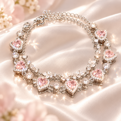 Livenzio® Pink Heart Crystal Charm Bracelet