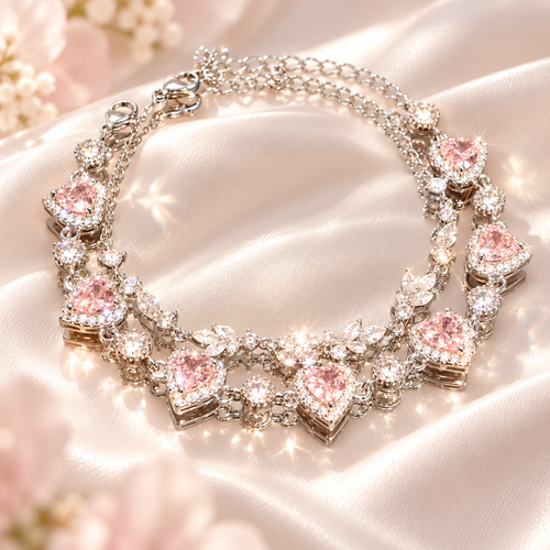 Livenzio® Pink Heart Crystal Charm Bracelet