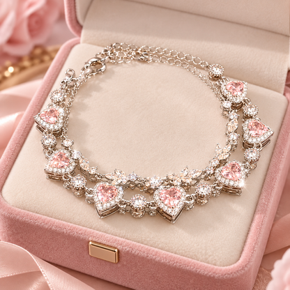 Livenzio® Pink Heart Crystal Charm Bracelet