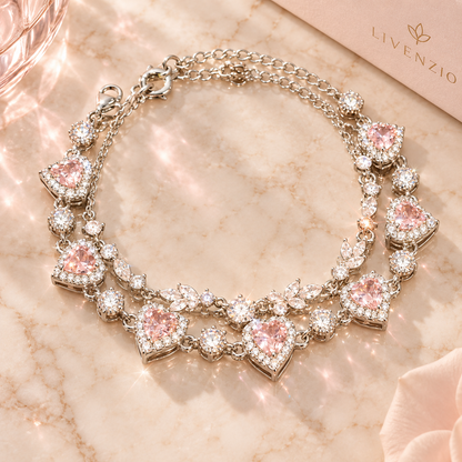 Livenzio® Pink Heart Crystal Charm Bracelet