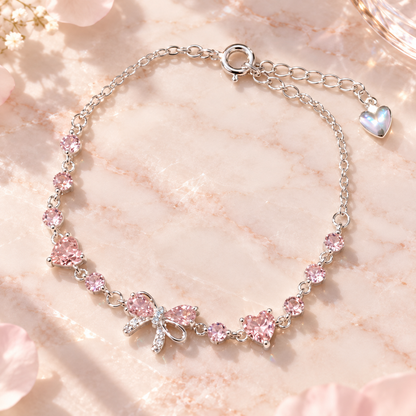 Livenzio® Pink Heart Crystal Bow Charm Bracelet