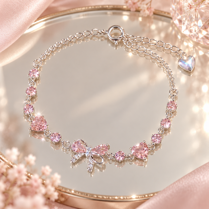 Livenzio® Pink Heart Crystal Bow Charm Bracelet