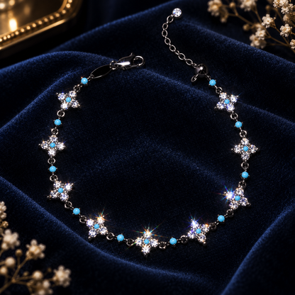 Livenzio® Turquoise Floral Crystal-Style Charm Bracelet