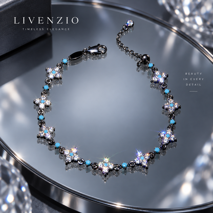 Livenzio® Turquoise Floral Crystal-Style Charm Bracelet