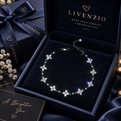 Livenzio® Turquoise Floral Crystal-Style Charm Bracelet