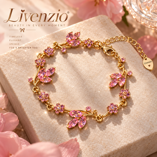 Livenzio® Pink Crystal Floral Vine Bracelet