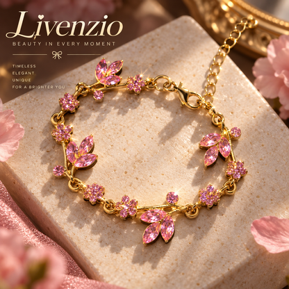Livenzio® Pink Crystal Floral Vine Bracelet