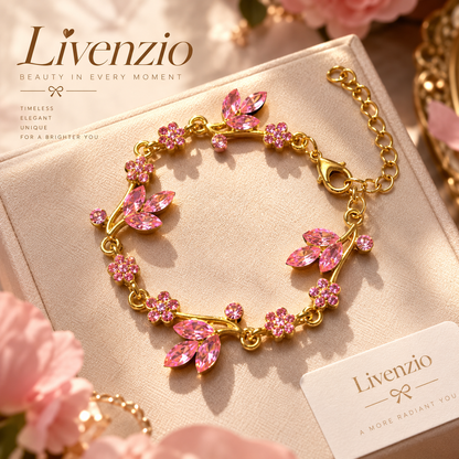 Livenzio® Pink Crystal Floral Vine Bracelet