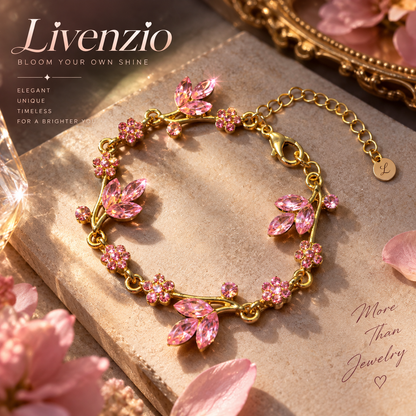 Livenzio® Pink Crystal Floral Vine Bracelet