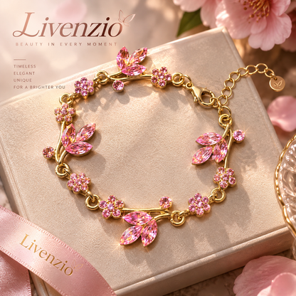 Livenzio® Pink Crystal Floral Vine Bracelet