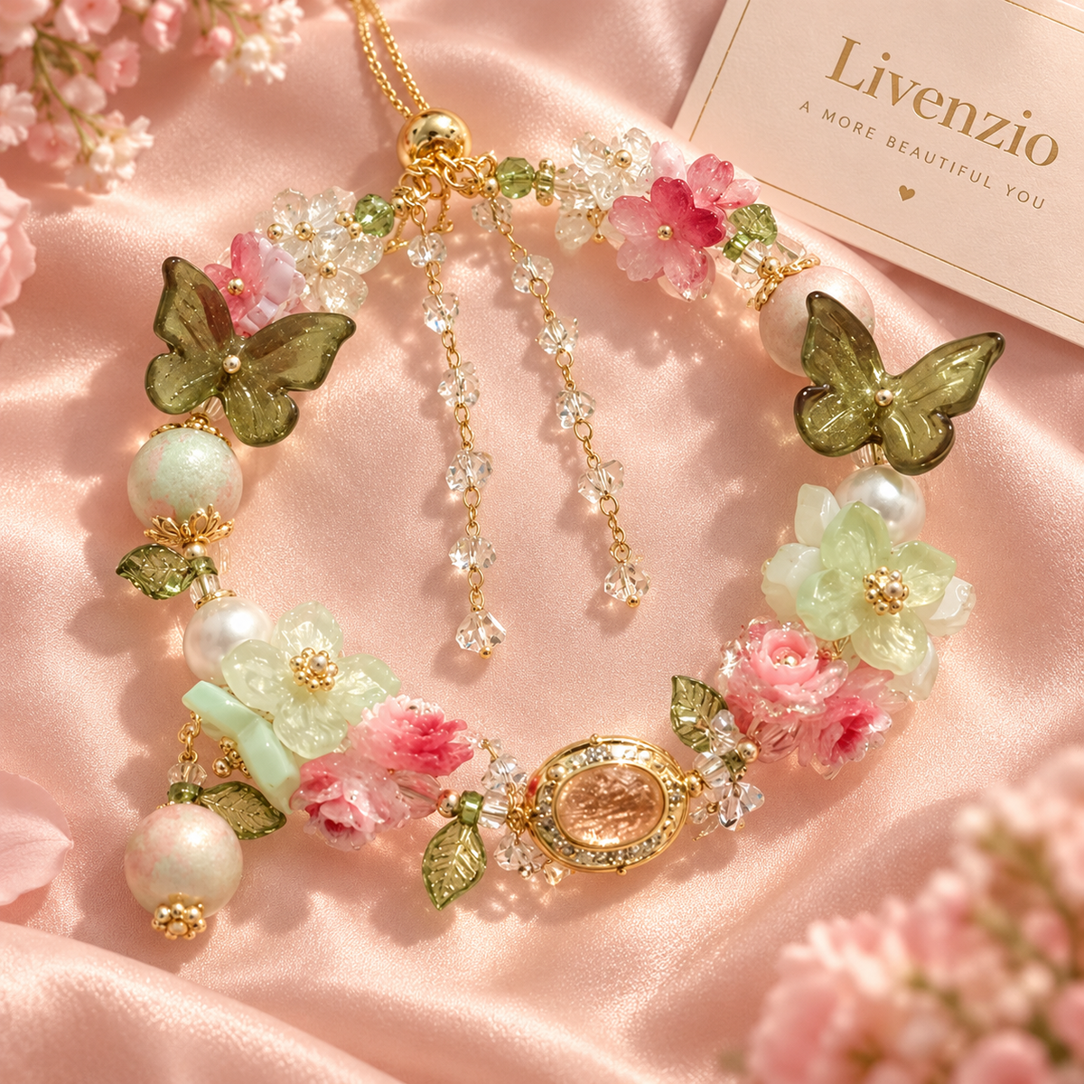 Livenzio® Butterfly Floral Beaded Charm Bracelet