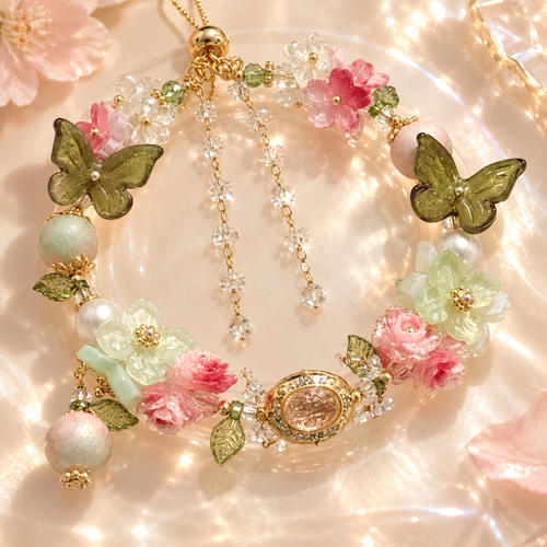 Livenzio® Butterfly Floral Beaded Charm Bracelet