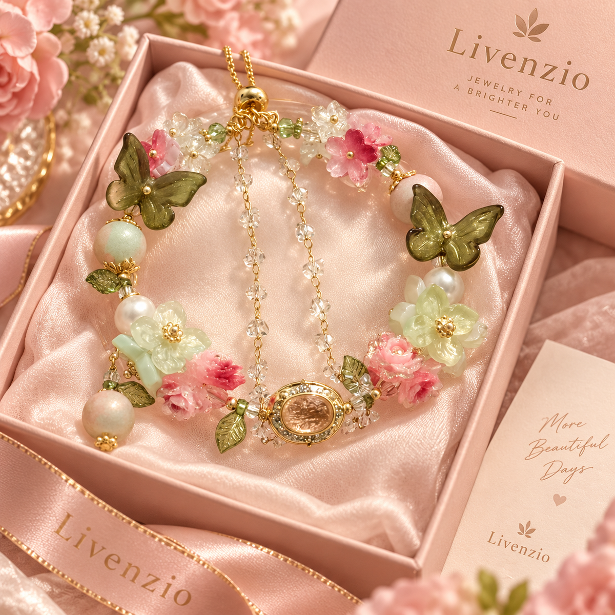 Livenzio® Butterfly Floral Beaded Charm Bracelet