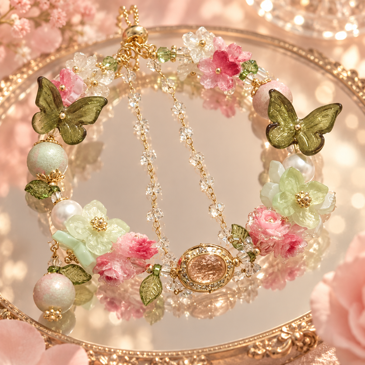 Livenzio® Butterfly Floral Beaded Charm Bracelet