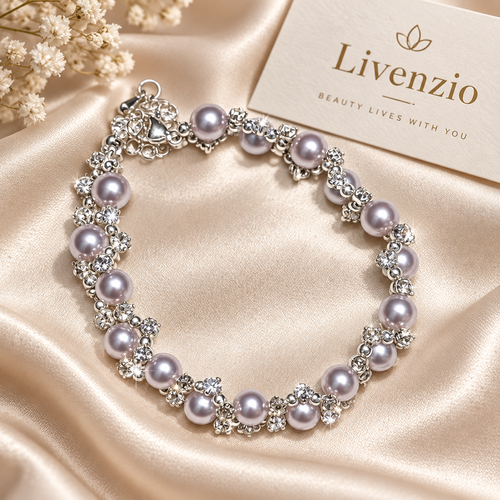 Livenzio® Lavender Pearl & Crystal-Style Bracelet
