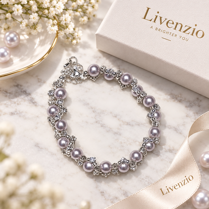 Livenzio® Lavender Pearl & Crystal-Style Bracelet