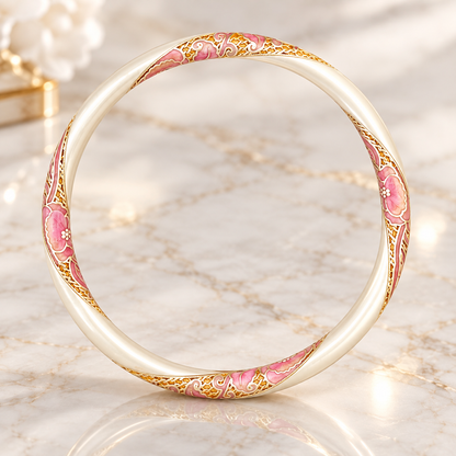 Livenzio® Pink Floral Enamel Bangle Bracelet