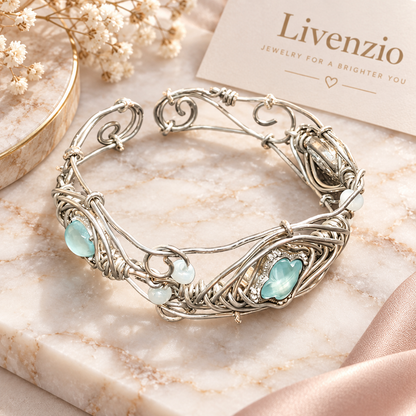 Livenzio® Aqua Heart Wire-Wrapped Bangle Bracelet
