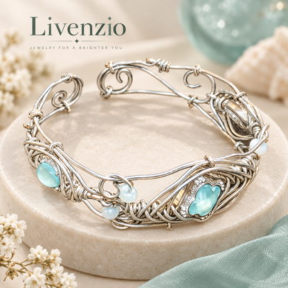 Livenzio® Aqua Heart Wire-Wrapped Bangle Bracelet
