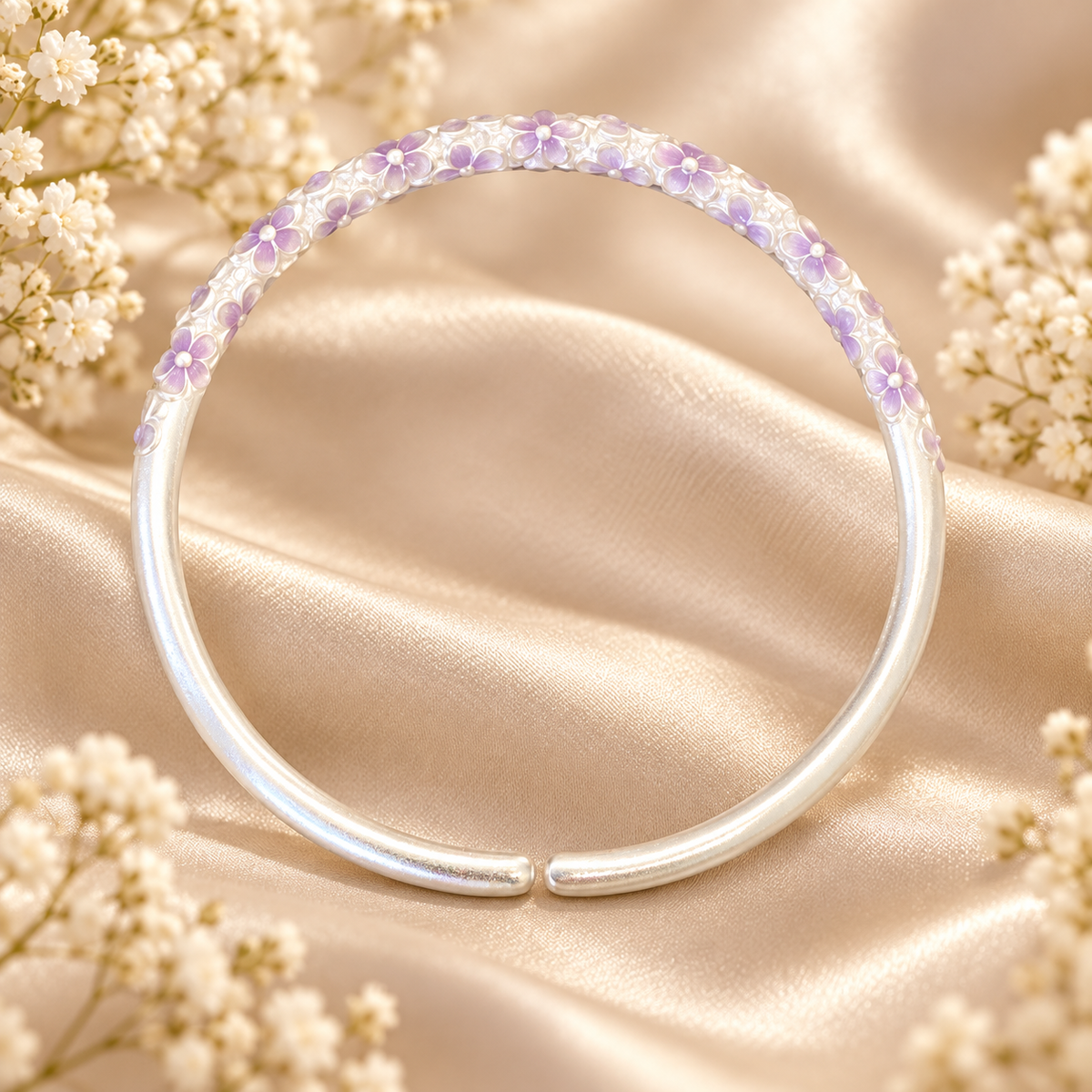 Livenzio® Lavender Floral Open Bangle Bracelet