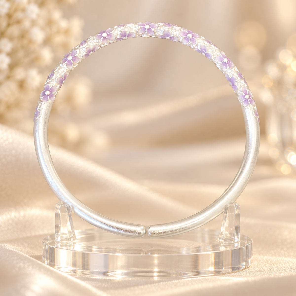 Livenzio® Lavender Floral Open Bangle Bracelet