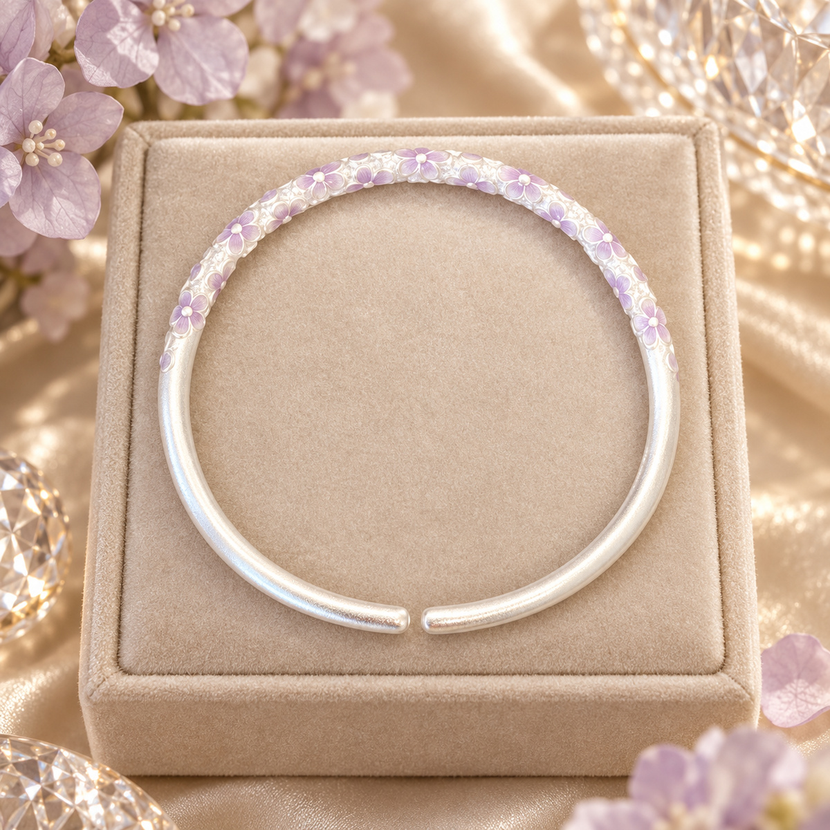 Livenzio® Lavender Floral Open Bangle Bracelet