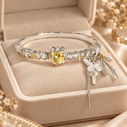 Livenzio® Yellow Heart Crystal Butterfly Charm Bangle Bracelet
