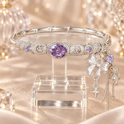 Livenzio® Purple Crystal Bow Charm Bangle Bracelet