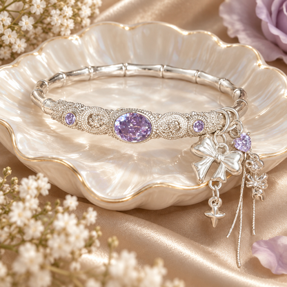 Livenzio® Purple Crystal Bow Charm Bangle Bracelet