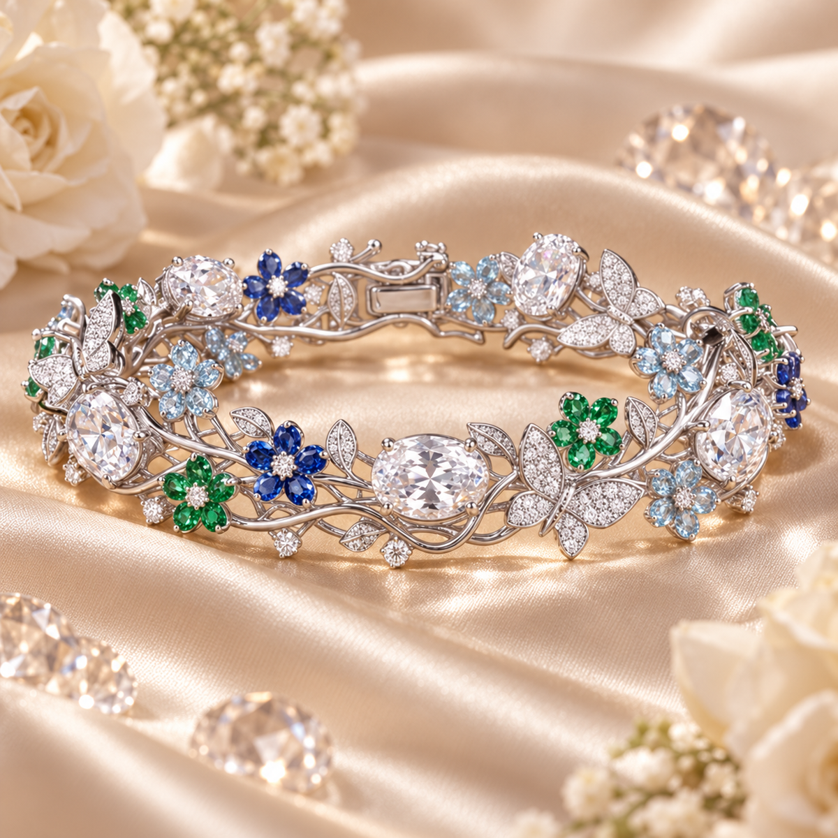 Livenzio® Floral Butterfly Crystal Statement Bangle Bracelet