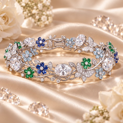 Livenzio® Floral Butterfly Crystal Statement Bangle Bracelet