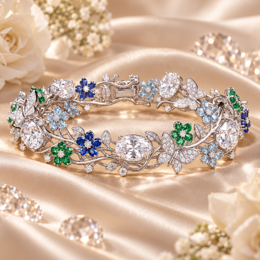 Livenzio® Floral Butterfly Crystal Statement Bangle Bracelet