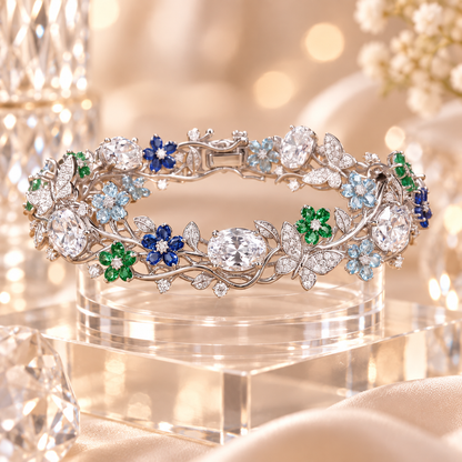Livenzio® Floral Butterfly Crystal Statement Bangle Bracelet