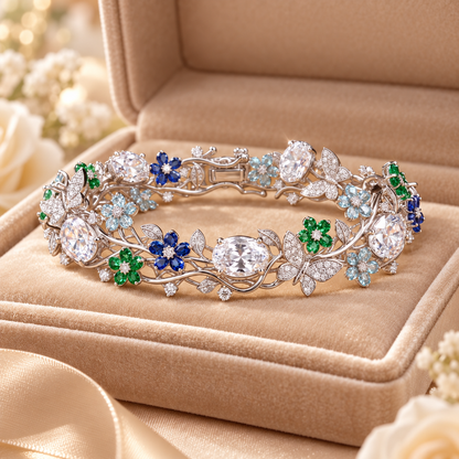 Livenzio® Floral Butterfly Crystal Statement Bangle Bracelet