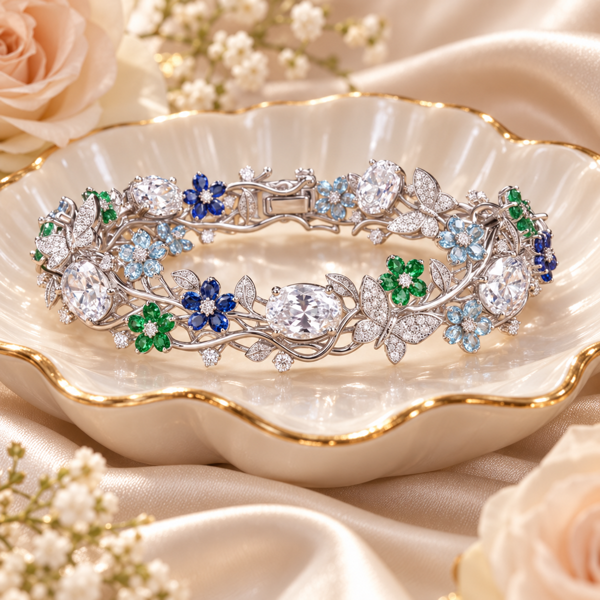 Livenzio® Floral Butterfly Crystal Statement Bangle Bracelet