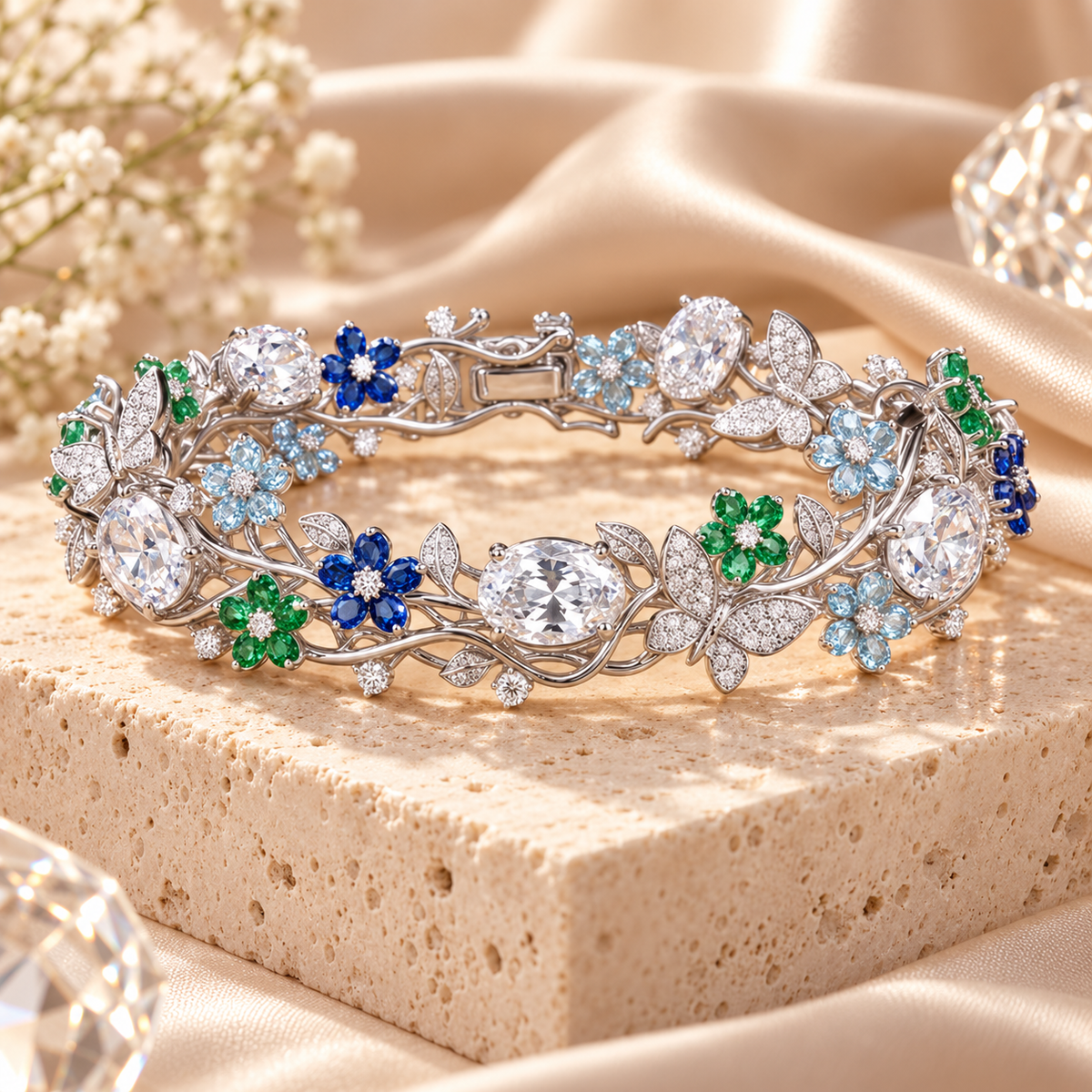 Livenzio® Floral Butterfly Crystal Statement Bangle Bracelet