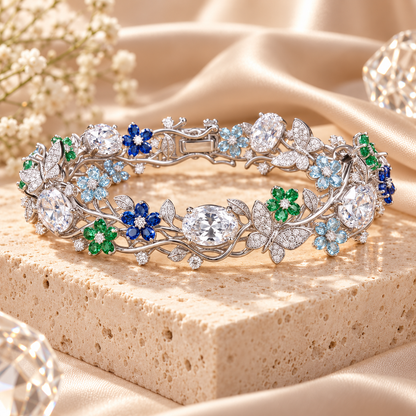 Livenzio® Floral Butterfly Crystal Statement Bangle Bracelet