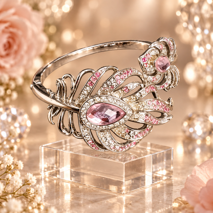 Livenzio® Pink Crystal Floral Statement Bangle Bracelet