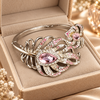 Livenzio® Pink Crystal Floral Statement Bangle Bracelet
