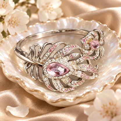 Livenzio® Pink Crystal Floral Statement Bangle Bracelet