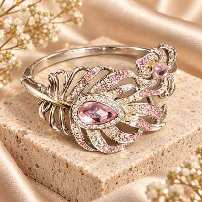 Livenzio® Pink Crystal Floral Statement Bangle Bracelet