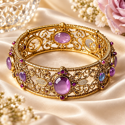Livenzio® Vintage Purple Crystal Filigree Bangle Bracelet